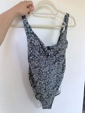 Floral Print Navy and White Women's Maternity Bathing Suit One Piece